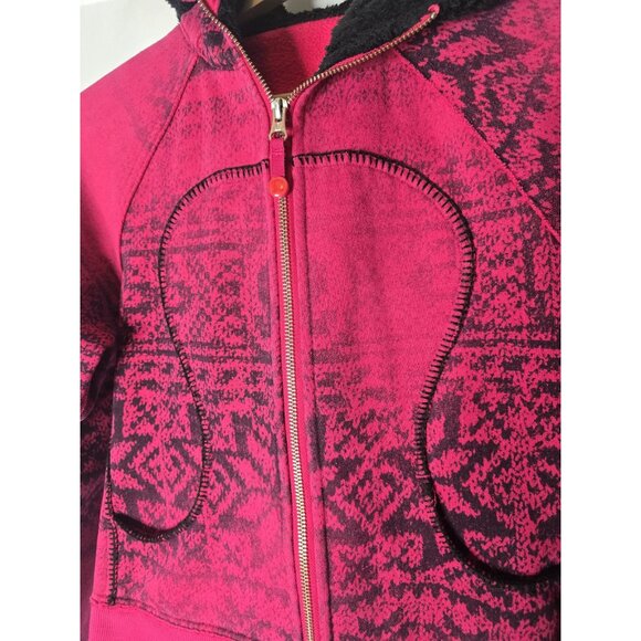Lululemon Scuba Jacket Special Edition Pink Snowflake Fluffy Hood Full Zip Sz 4 - Picture 15 of 15
